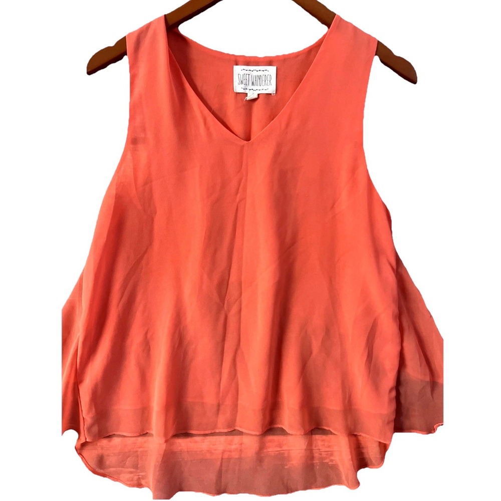 Sweet Wanderer Women's Blouse Size M Orange Flowy Shirt Boho Chic